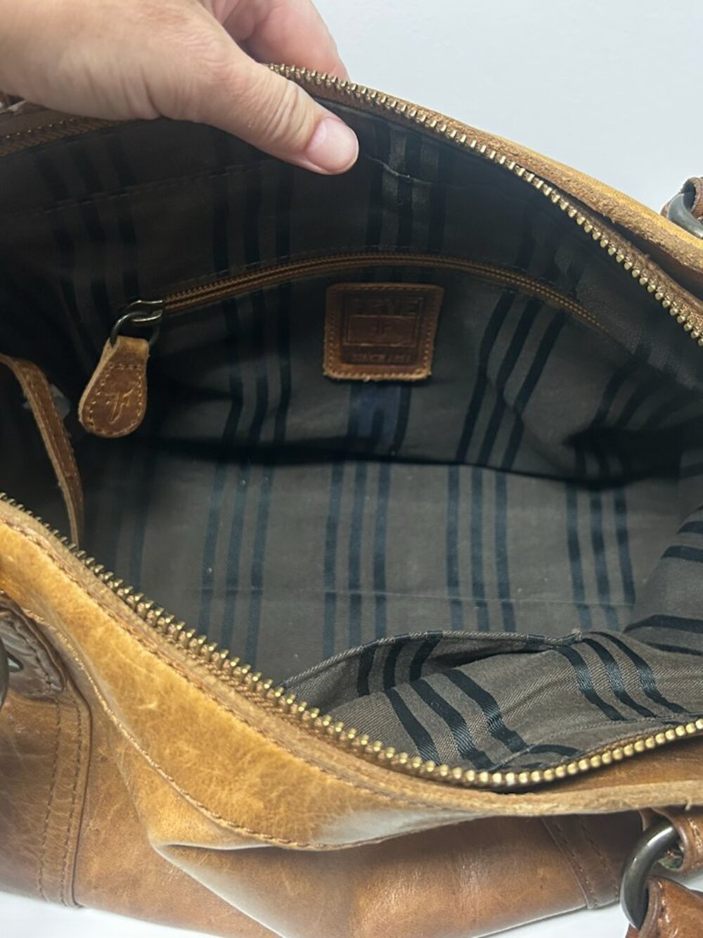 Frye Melissa Cognac Brown Genuine Leather Handbag Satchel - Picture 6 of 9